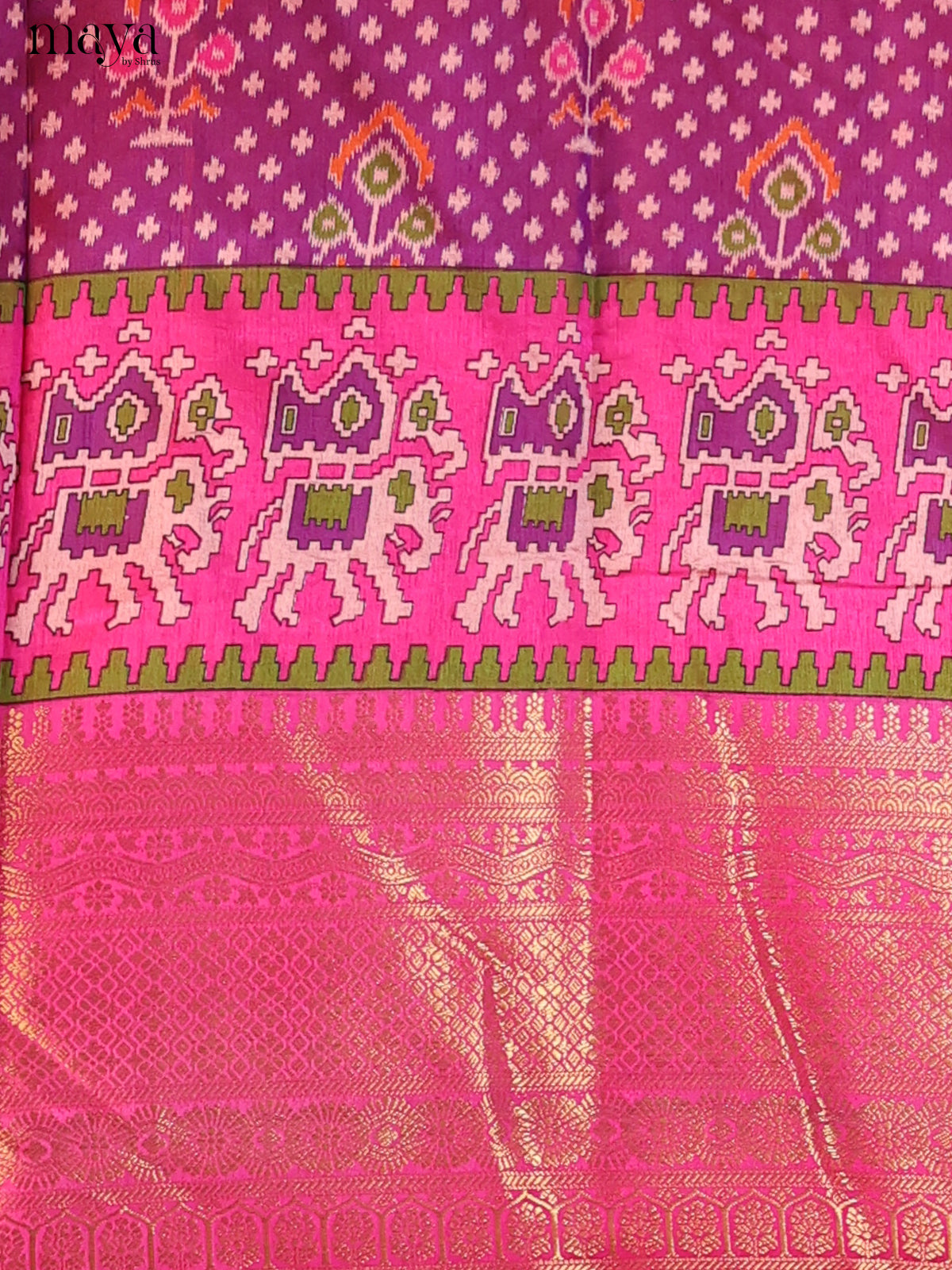 Purple & Dark Pink Semi Patola Unstitched Top, Bottom & Dupatta -MDB15009