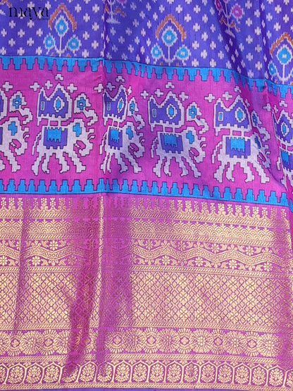 Royal Blue & Purple Semi Patola Unstitched Top, Bottom & Dupatta - MDB15010