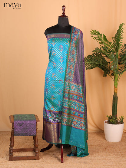 Double shade Teal Blue & Purple Semi Patola Unstitched Top, Bottom & Dupatta - MDB15011