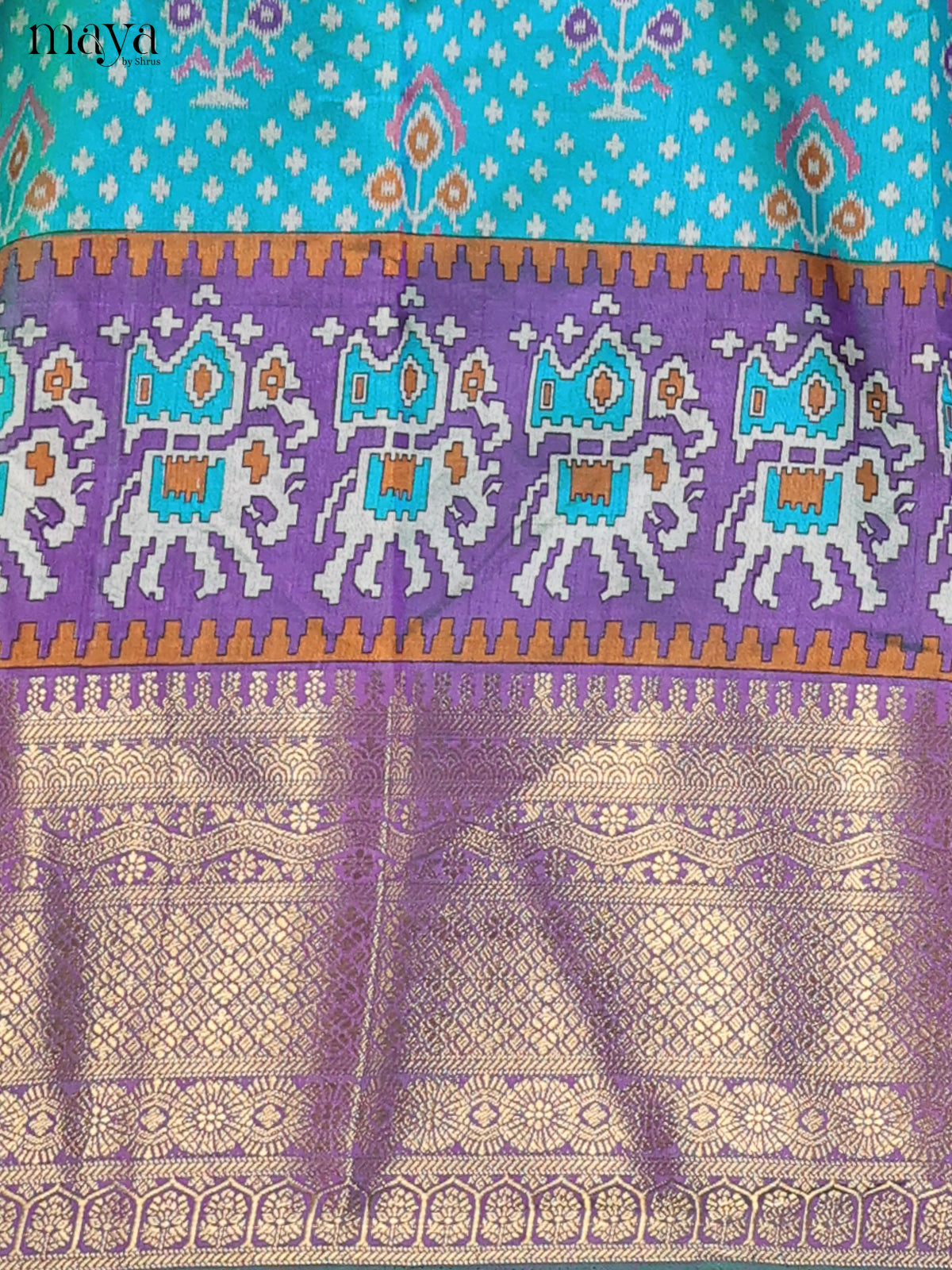 Double shade Teal Blue & Purple Semi Patola Unstitched Top, Bottom & Dupatta - MDB15011