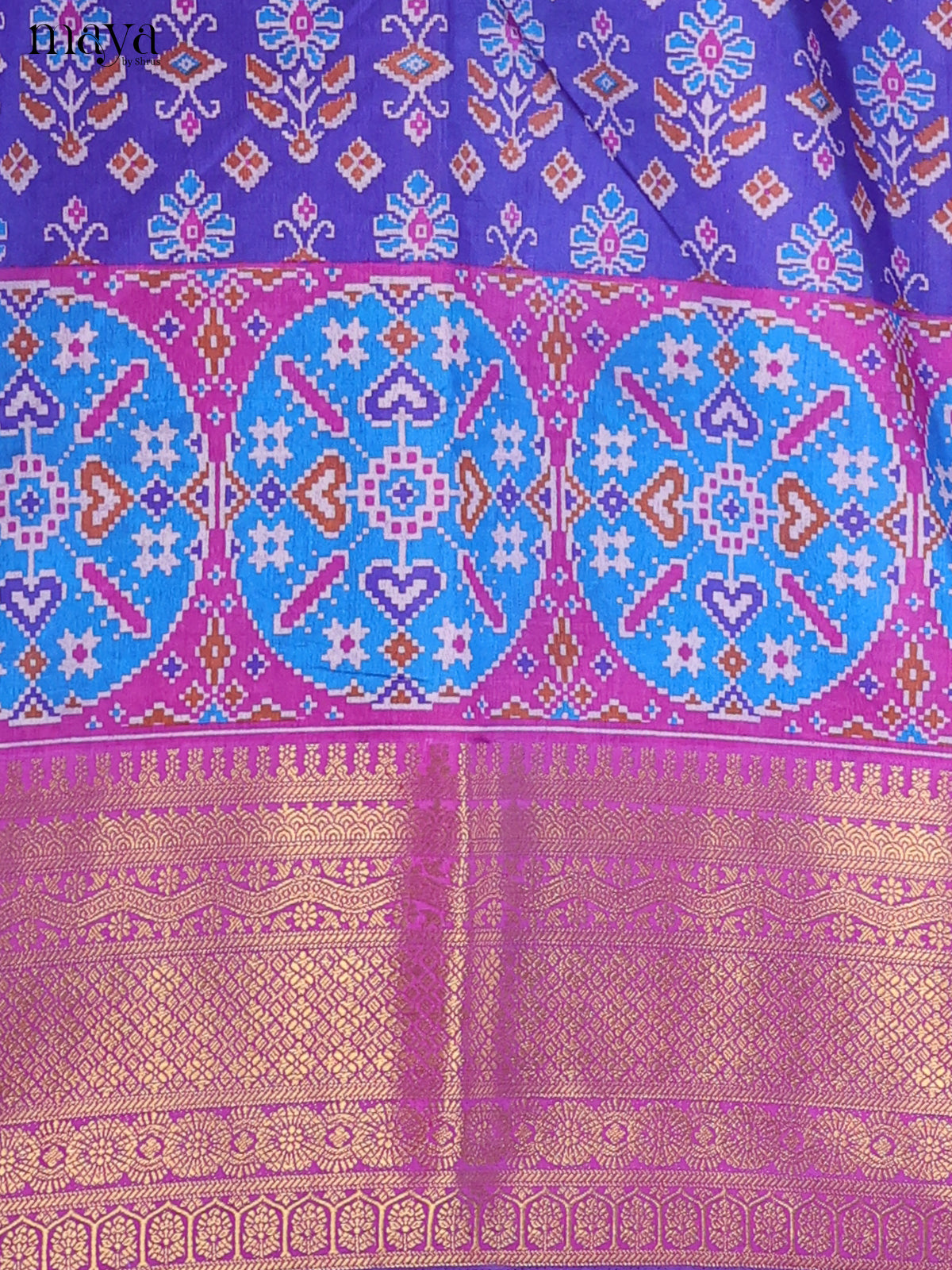 Royal Blue & purple Semi Patola Unstitched Top, Bottom & Dupatta - MDB15014