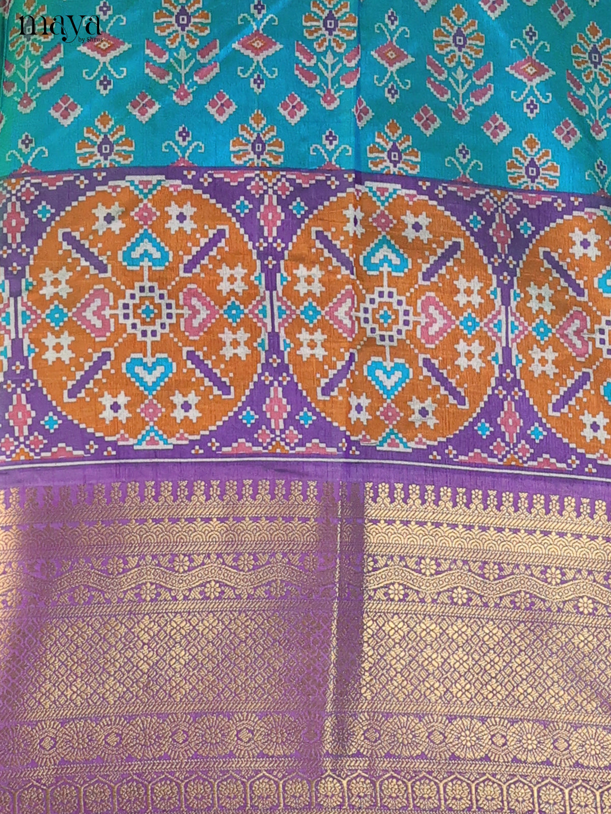 Blue & Purple Semi Patola Unstitched Top, Bottom & Dupatta - MDB15015