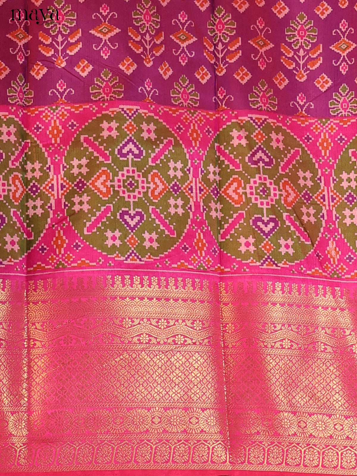 Purple & Magenta Semi Patola Unstitched Top, Bottom & Dupatta - MDB15016