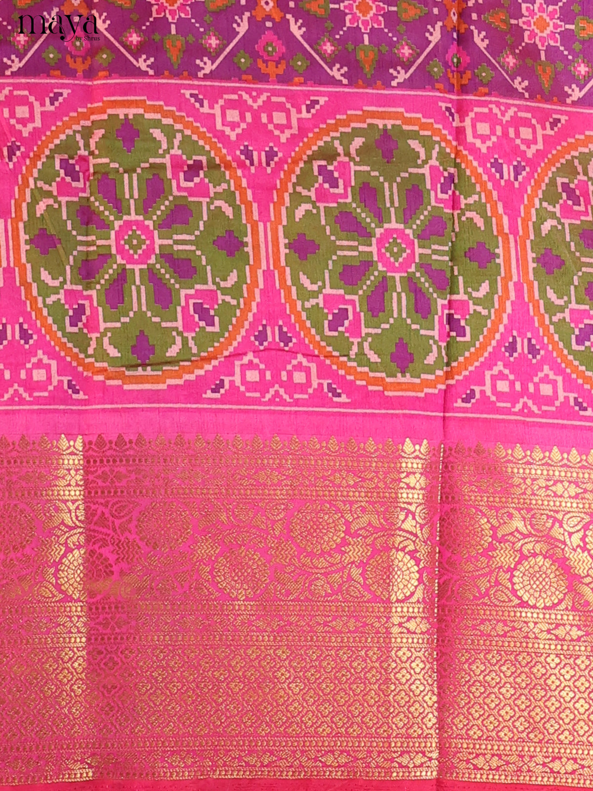 Purple & magenta Semi Patola Unstitched Top, Bottom & Dupatta - MDB15018