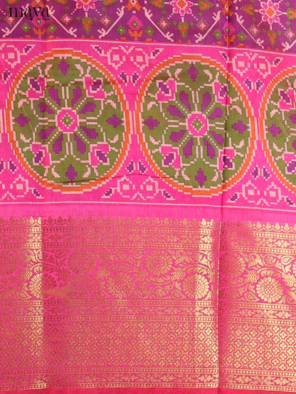 Purple & magenta Semi Patola Unstitched Top, Bottom & Dupatta - MDB15018