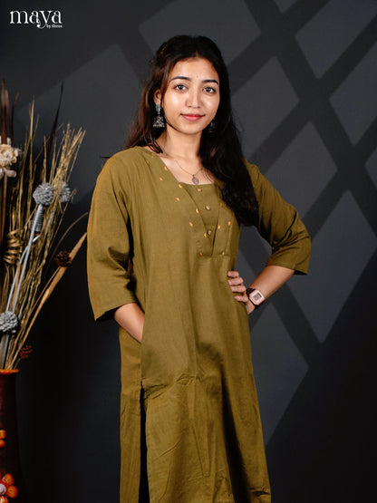Green Cotton 2Pc solid Slawar Suit - Top & Bottom