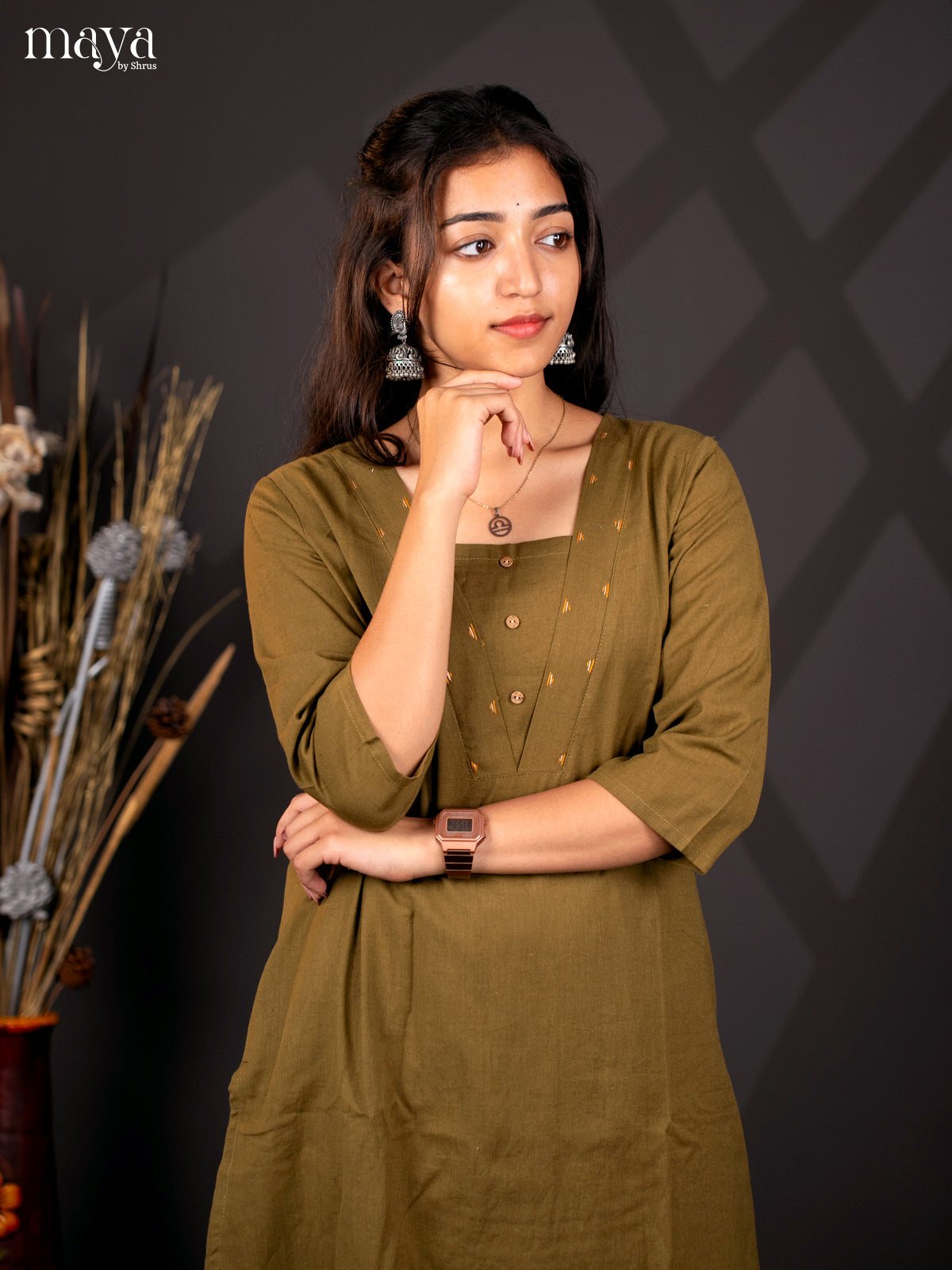Green Cotton 2Pc solid Slawar Suit - Top & Bottom