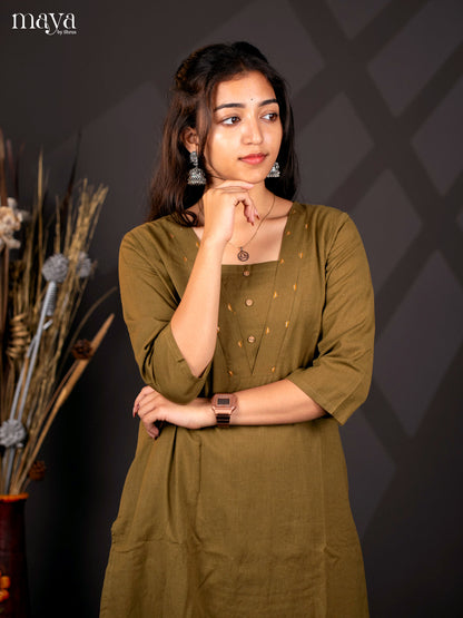 Green Cotton 2Pc solid Slawar Suit - Top & Bottom