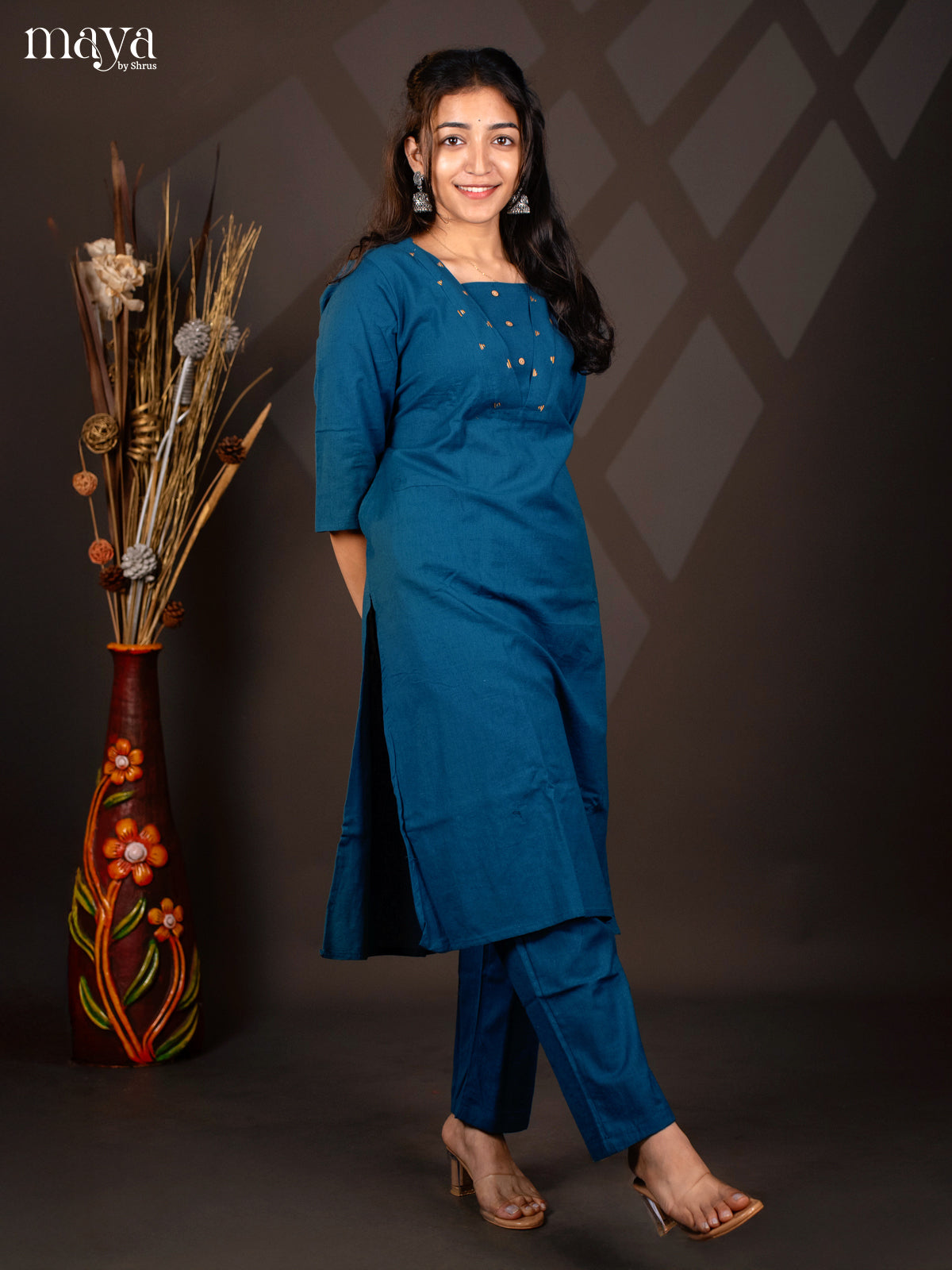 Blue Cotton 2pc solid Salwar suit - Top & Bottom