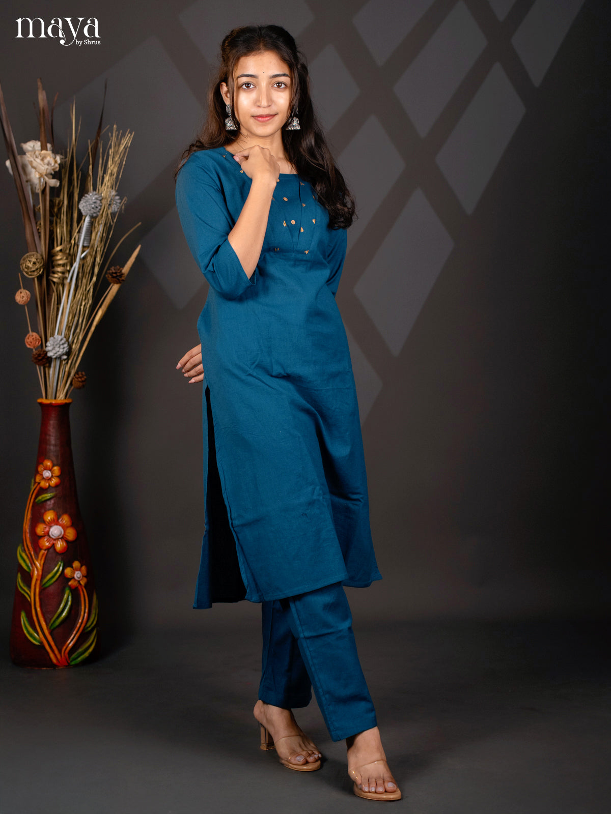 Blue Cotton 2pc solid Salwar suit - Top & Bottom