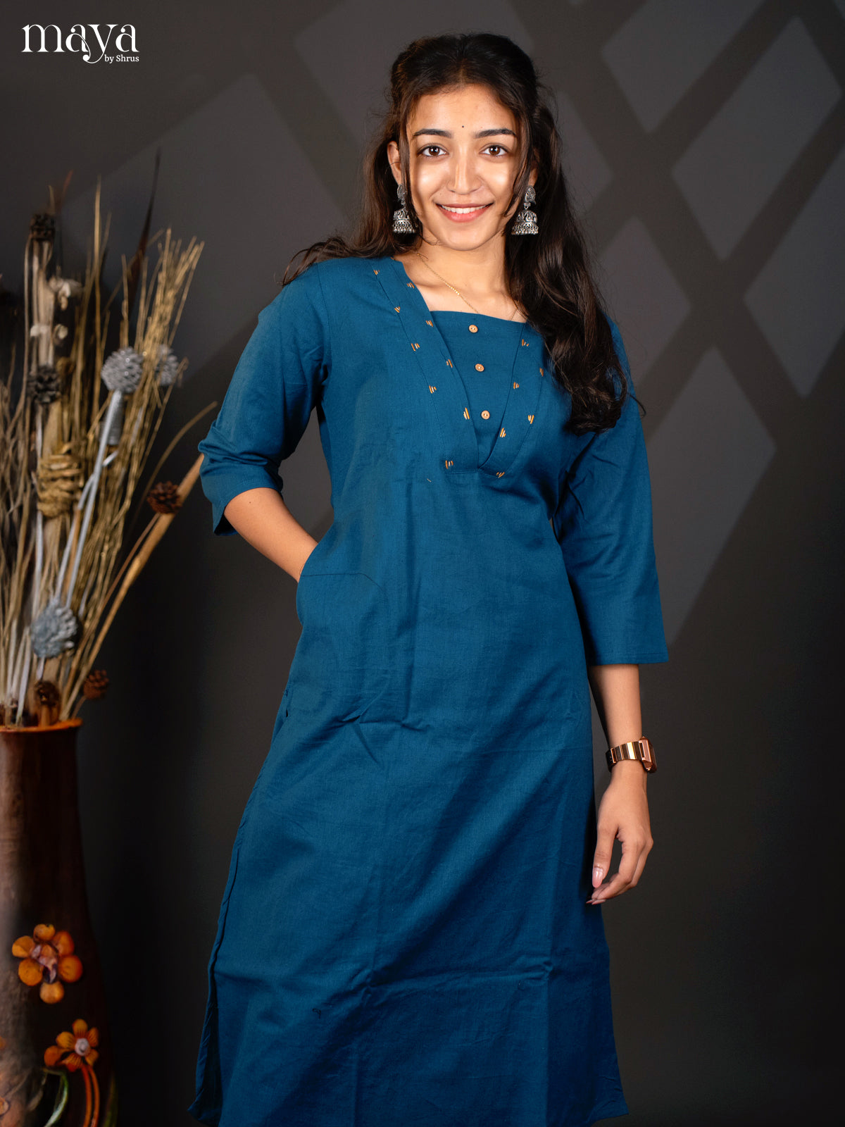 Blue Cotton 2pc solid Salwar suit - Top & Bottom