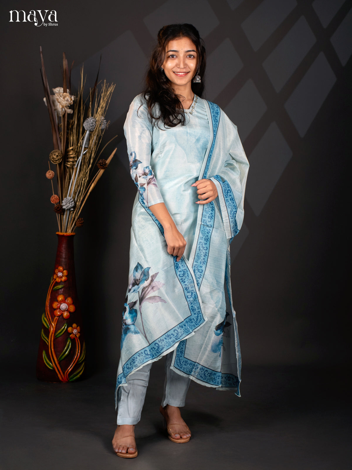 Embroidered Rayon 3PC Blue salwar Suit - Top, Bottom & Dupatta