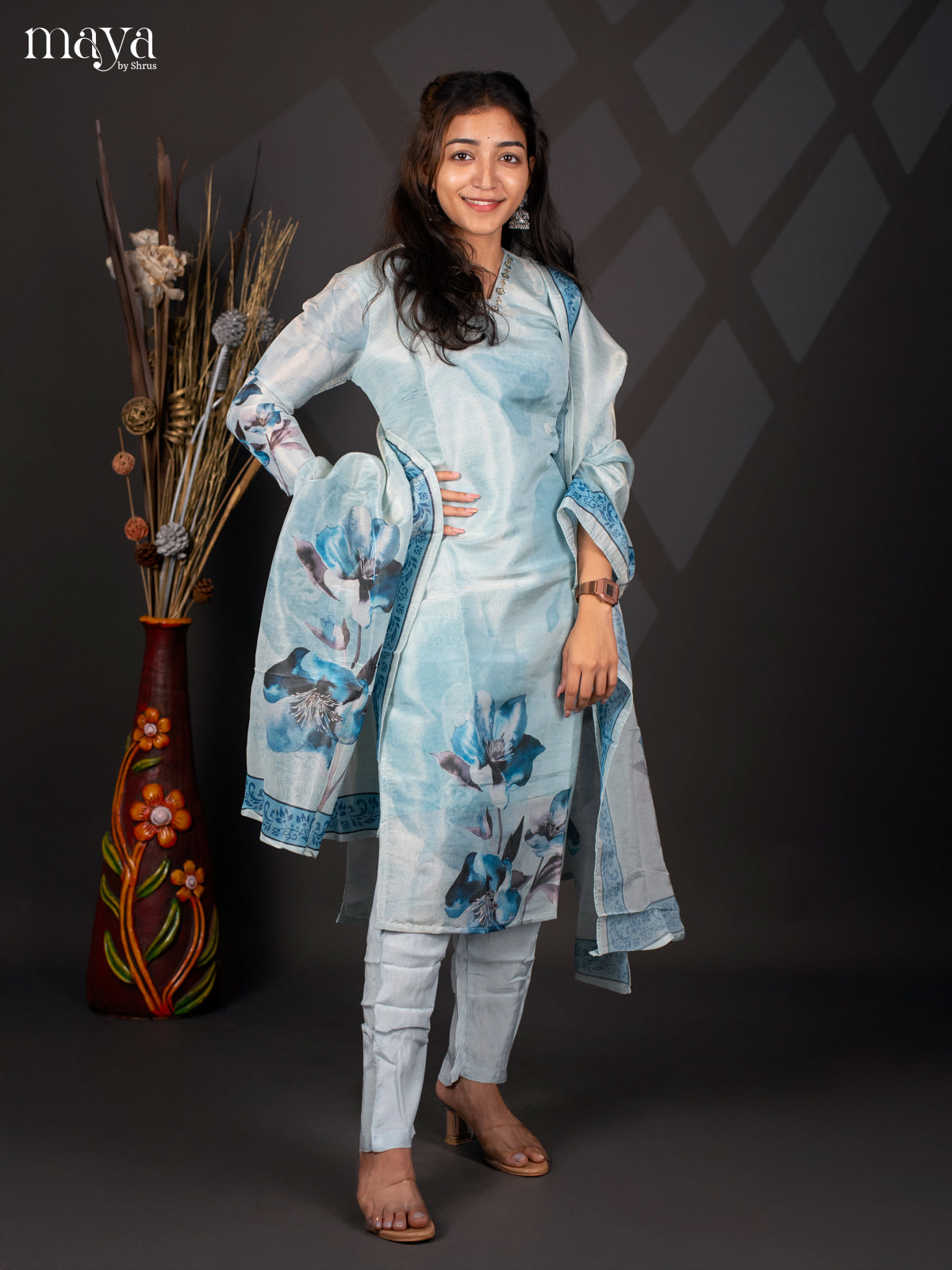 Embroidered Rayon 3PC Blue salwar Suit - Top, Bottom & Dupatta