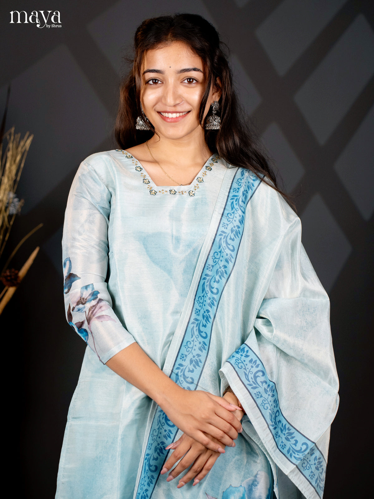 Embroidered Rayon 3PC Blue salwar Suit - Top, Bottom & Dupatta
