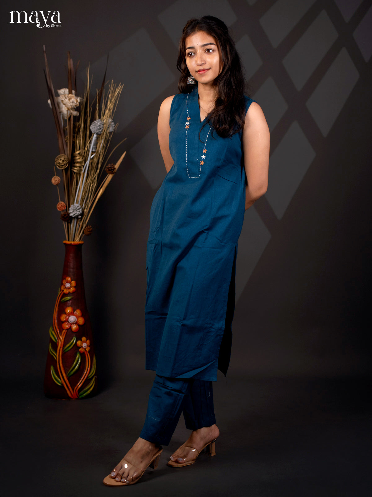 Blue Cotton 2Pc solid Salwar Suit - Top & Buttom