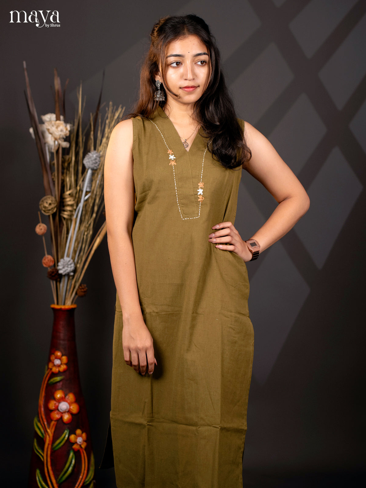 Green Cotton solid Salwar Suit - Top & Buttom