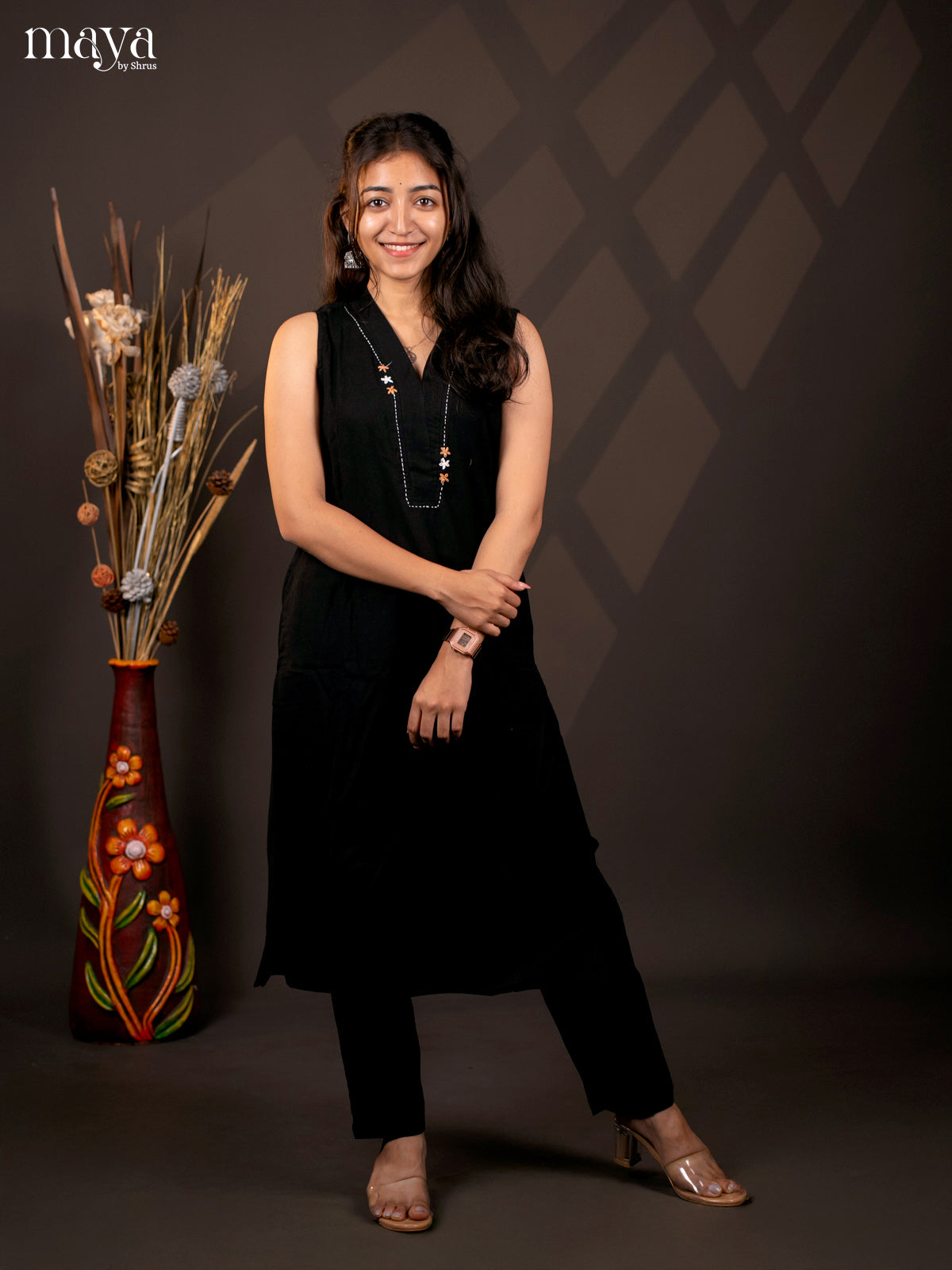 Black Cotton solid Salwar Suit -Top & Bottom