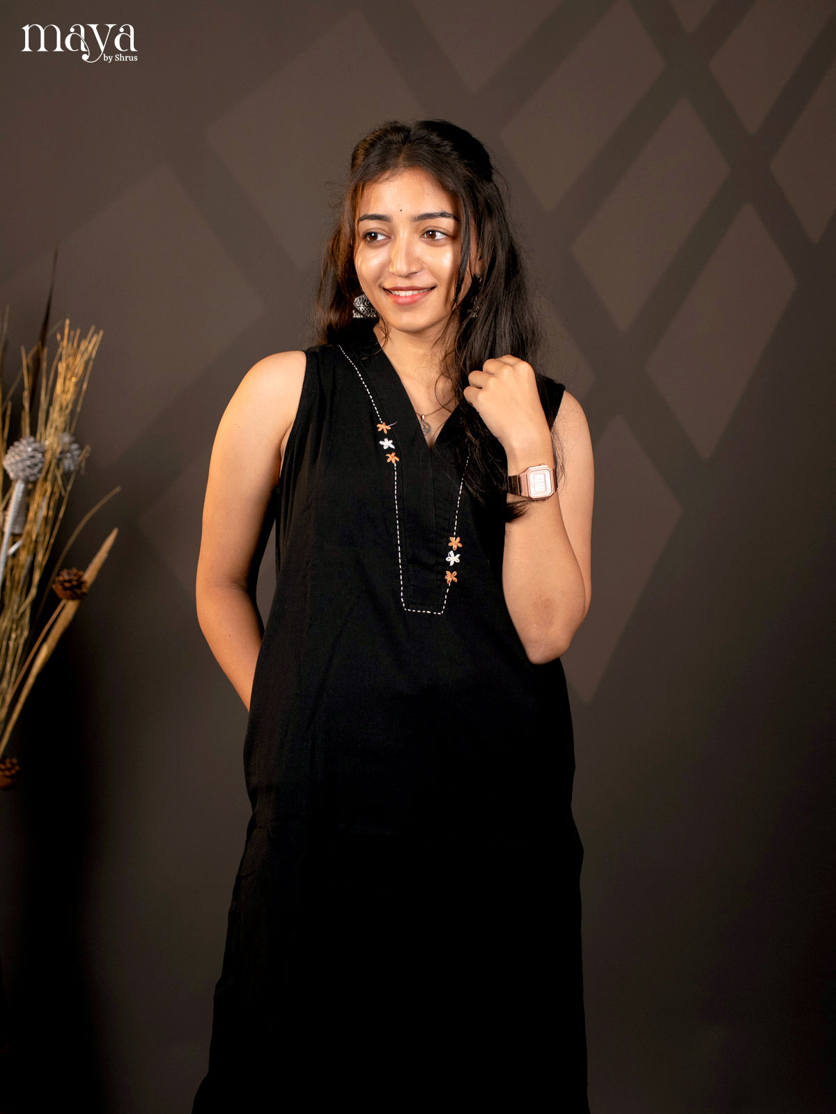 Black Cotton solid Salwar Suit -Top & Bottom