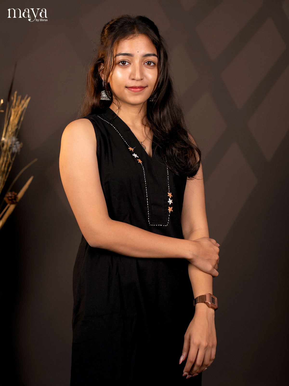 Black Cotton solid Salwar Suit -Top & Bottom