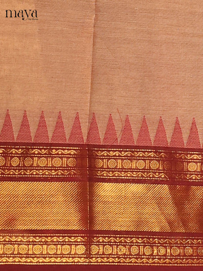 Brown & Maroon Chettinad Cotton Unstitched Top & Dupatta- MDB20003