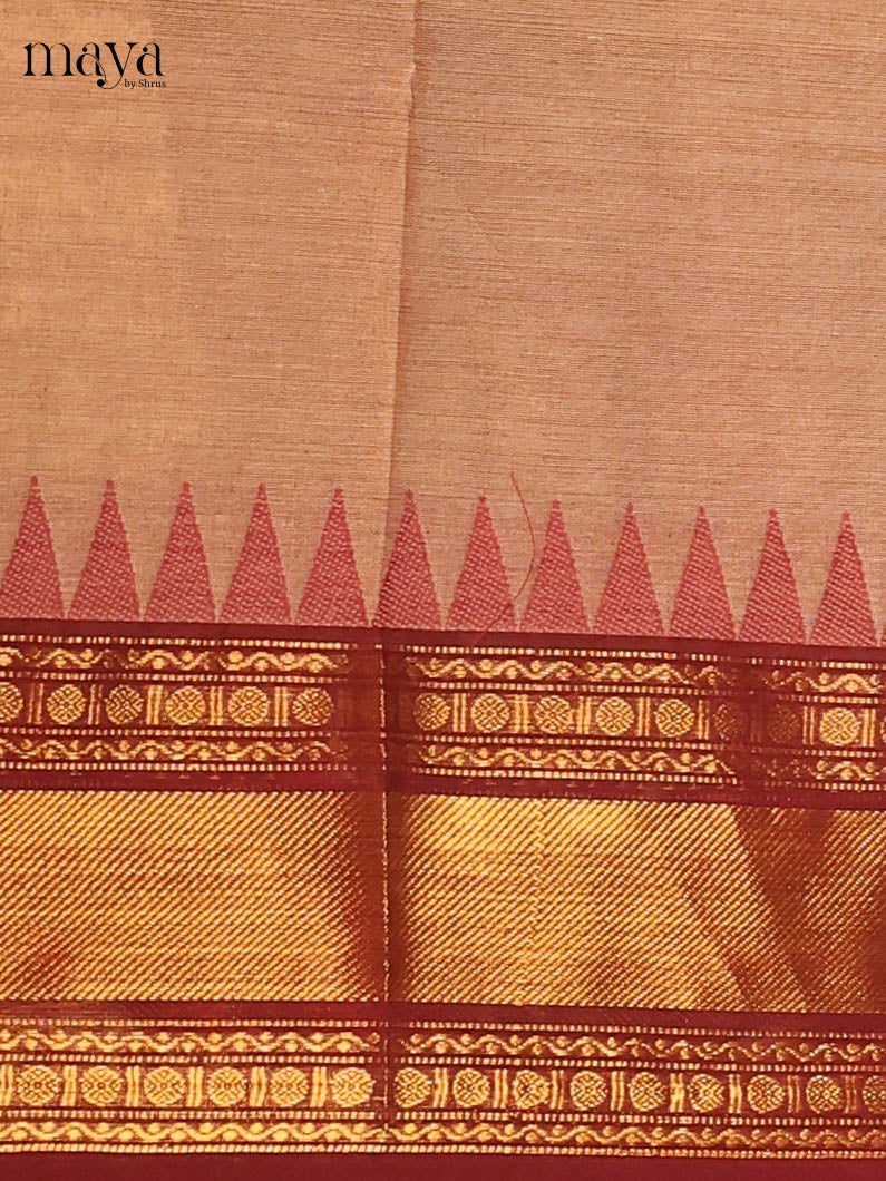 Brown & Maroon Chettinad Cotton Unstitched Top & Dupatta- MDB20003