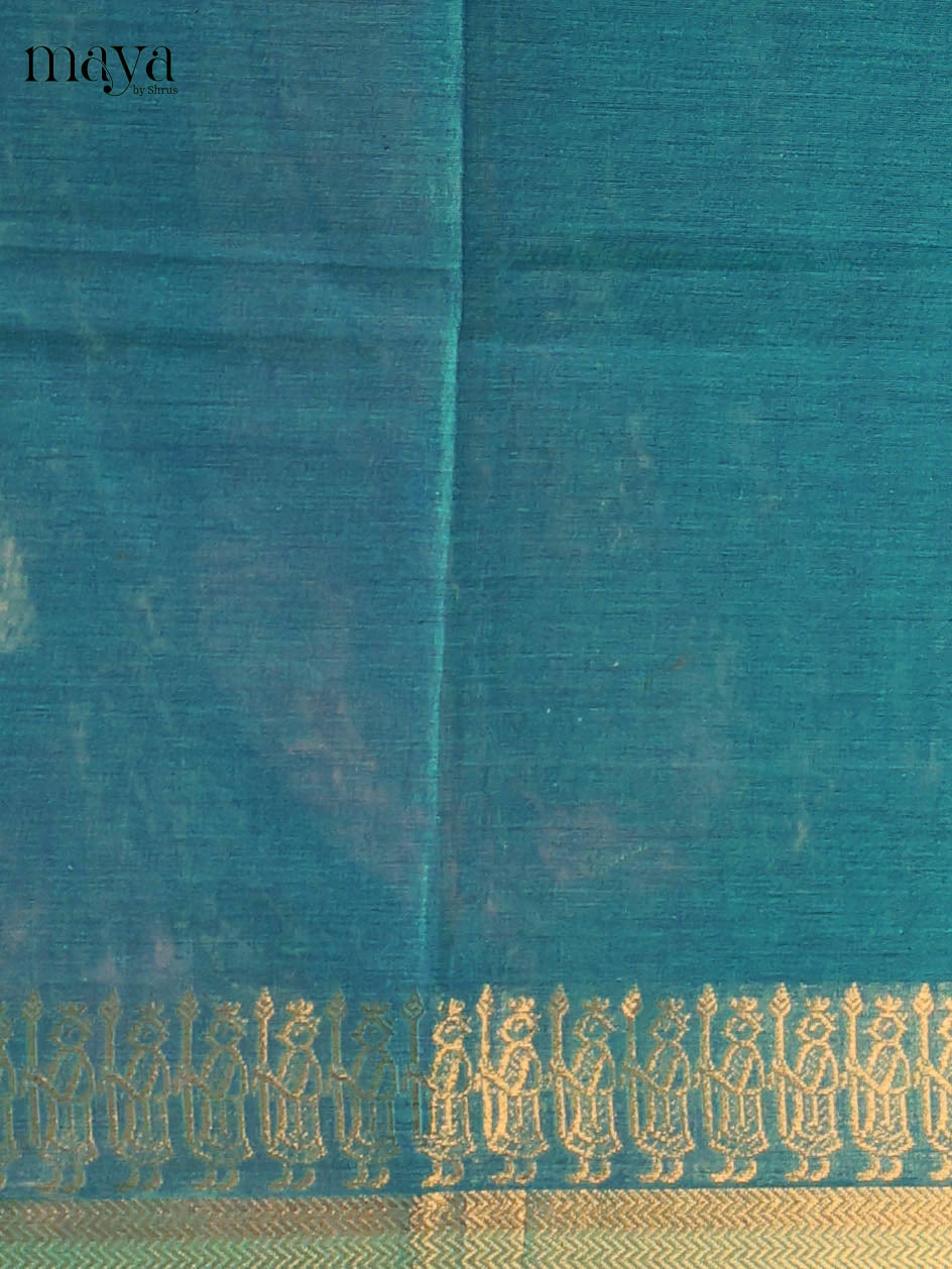 Teal Blue Chettinad Cotton Unstitched Top & Dupatta - MDB20005