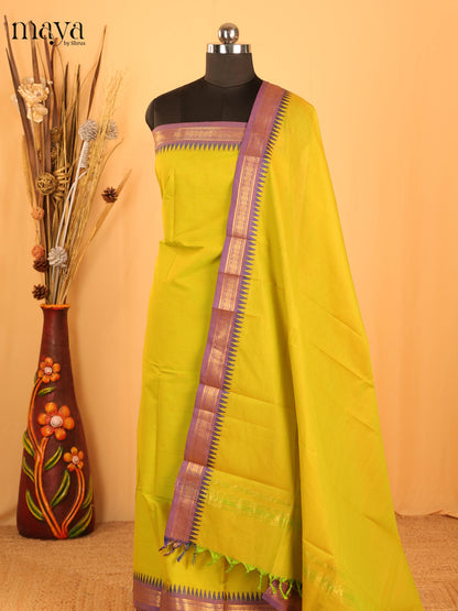 Lime Green & Purple Chettinad Cotton Unstitched Top & Dupatta -MDB20006