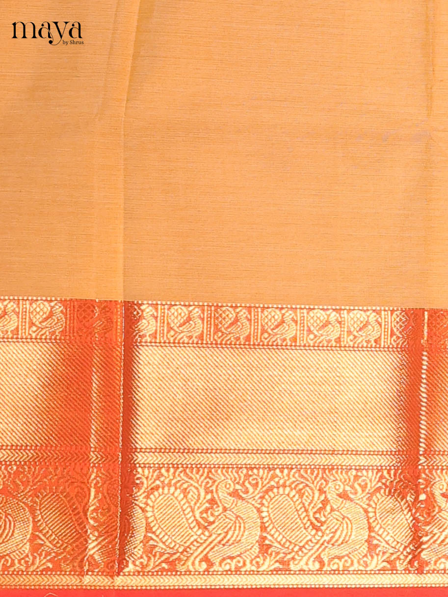 Sandal & Orange Chettinad Cotton Unstitched Top & Dupatta - MDB20008