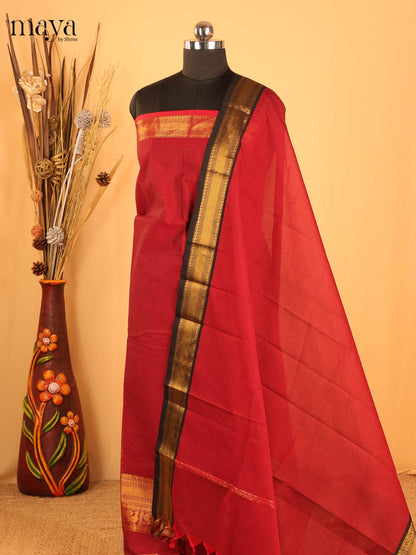 Maroon & Black Chettinad Cotton Unstitched Top & Dupatta - MDB20009