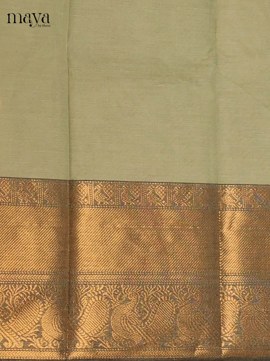 Faded Green & Black Chettinad Cotton Unstitched Top & Dupatta -MDB20010