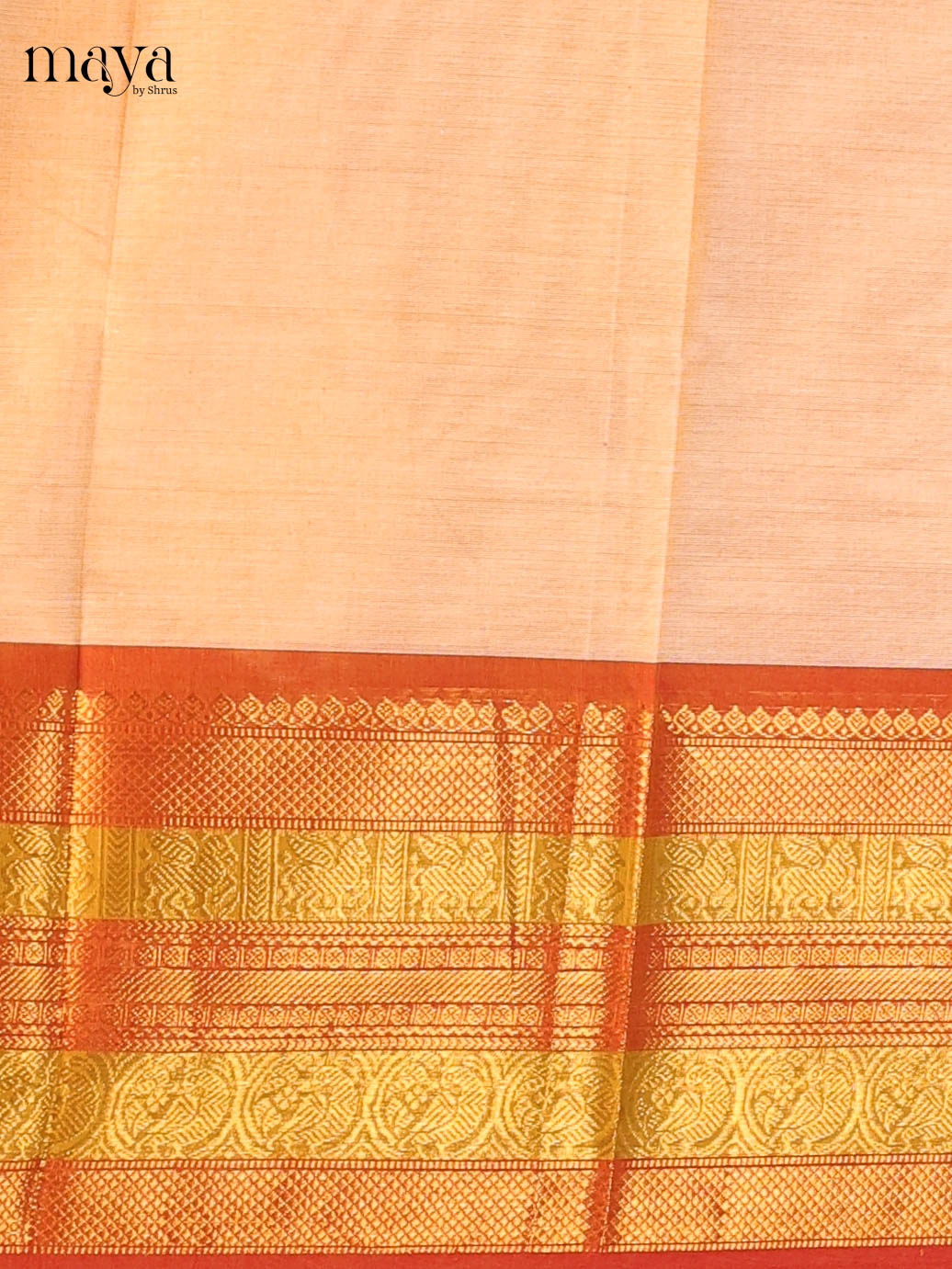 Cream & Browm Chettinad Cotton Unstitched Top & Dupatta - MDB20011
