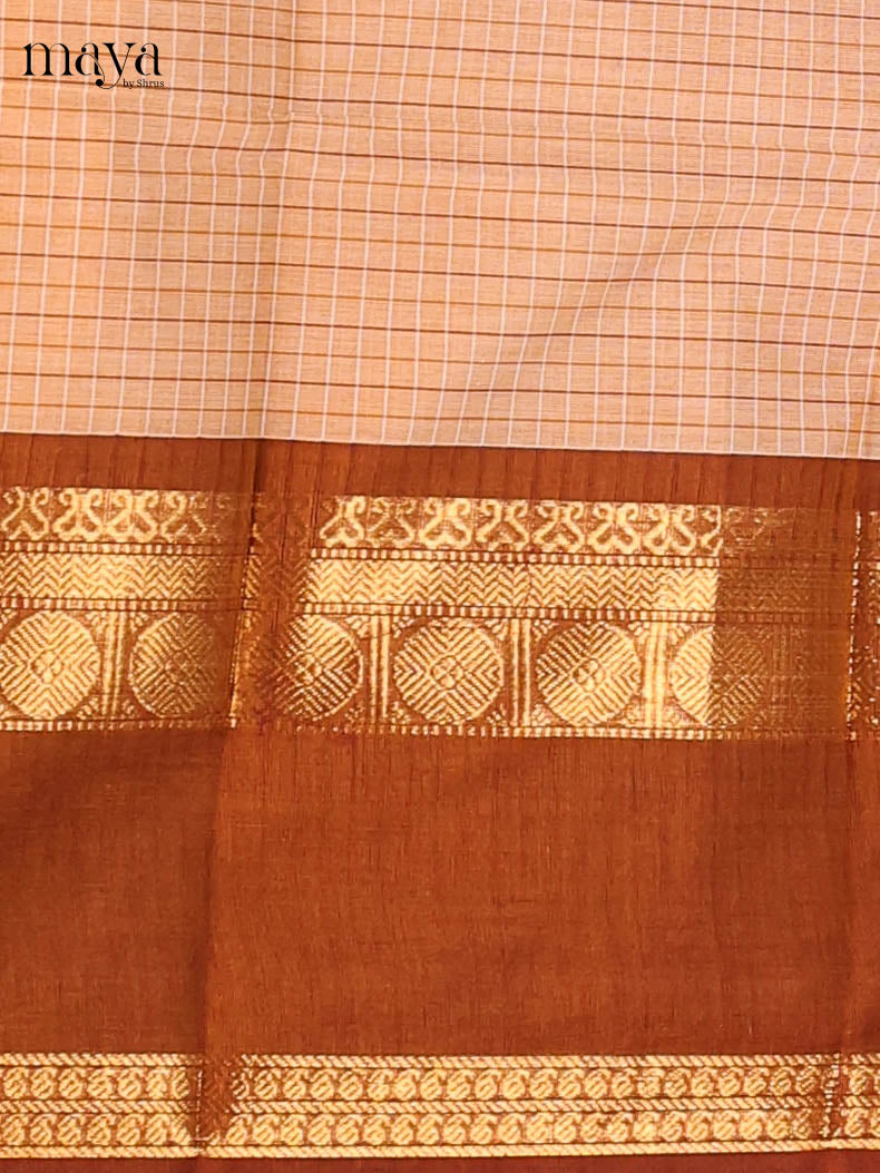 Peach & Mustard Chettinad Cotton Unstitched Top & Dupatta - MDB20013