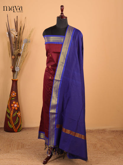 Maroon & Royal Blue - Kalyani Cotton unstitched Top & Dupatta - MDB20030