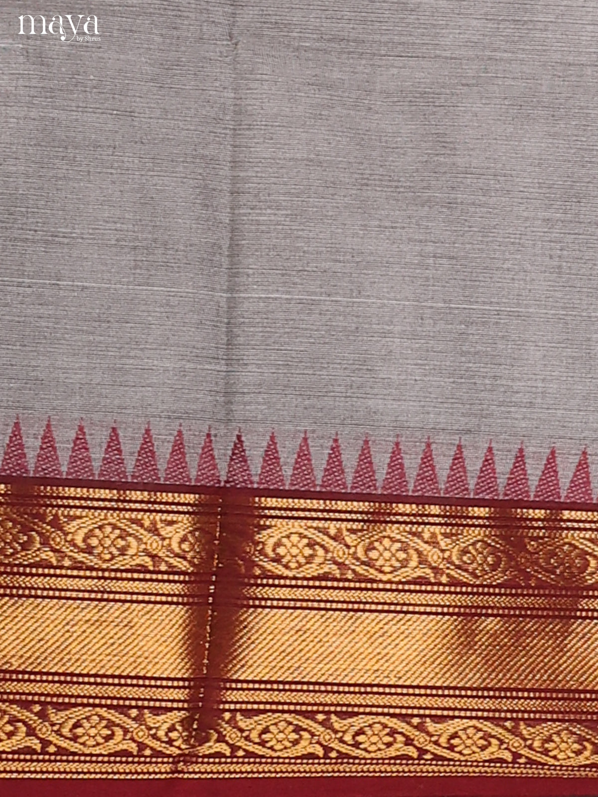 Grey & Maroon Chettinad Cotton Unstitched Top & Dupatta - MDB24001