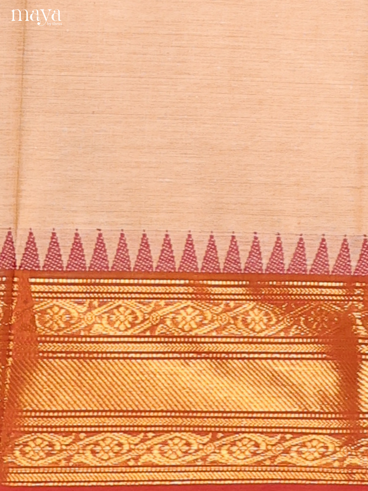 Cream & Red Chettinad Cotton Unstitched Top & Dupatta - MDB24002
