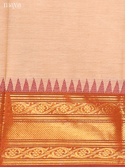 Cream & Red Chettinad Cotton Unstitched Top & Dupatta - MDB24002