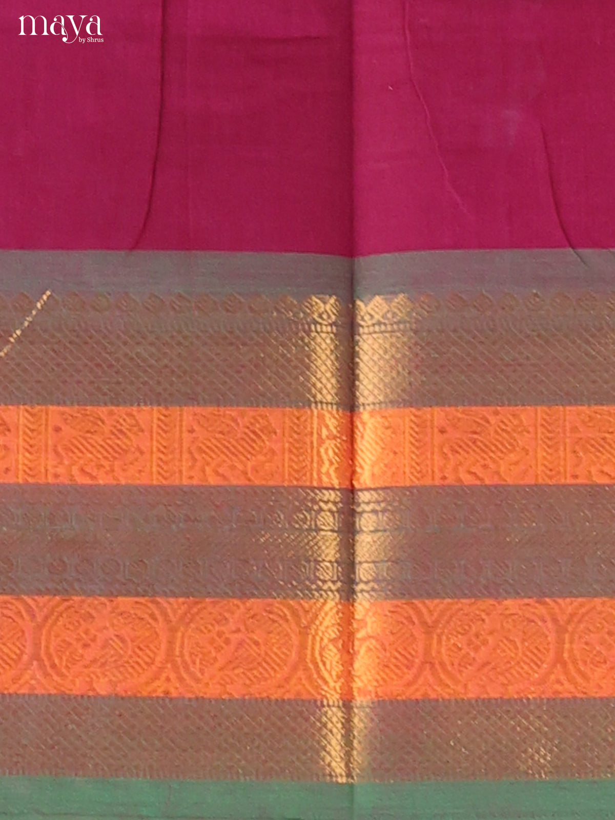 Marron & Green Chettinad Cotton Unstitched Top & Dupatta - MDB24006