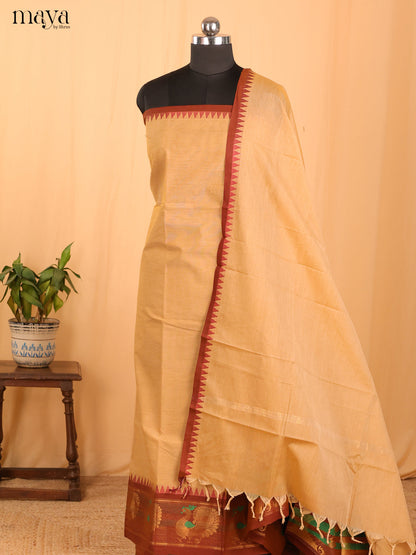 Sandal & Brown Chettinad Cotton Unstitched Top & Dupatta- MDB24008