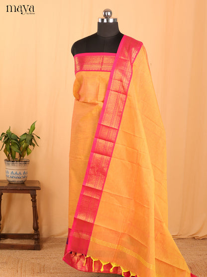 Orange & Pink Chettinad Cotton Unstitched Top & Dupatta - MDB24009