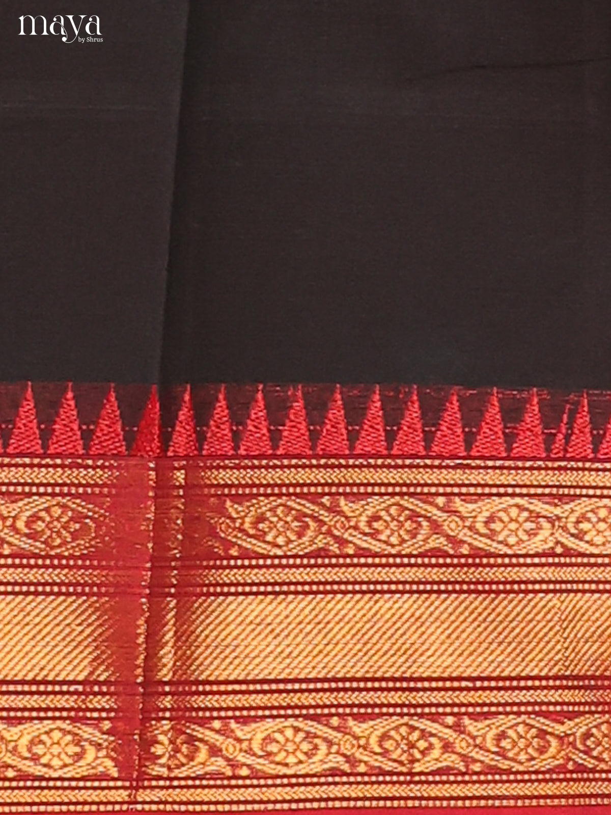 Black & Red Chettinad Cotton Unstitched Top & Dupatta - MDB24010