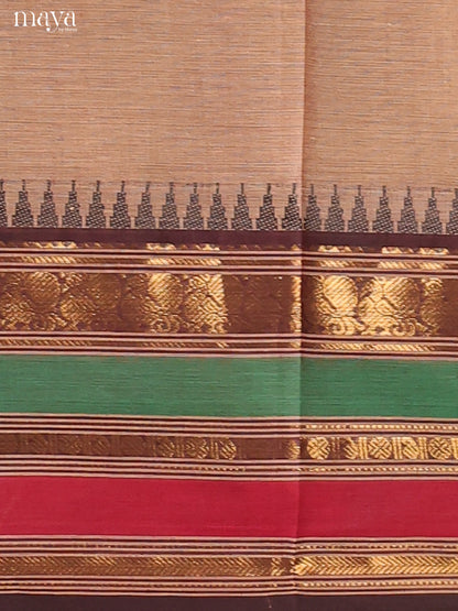 Light Browm & Red Chettinad Cotton Unstitched Top & Dupatta - MDB24012