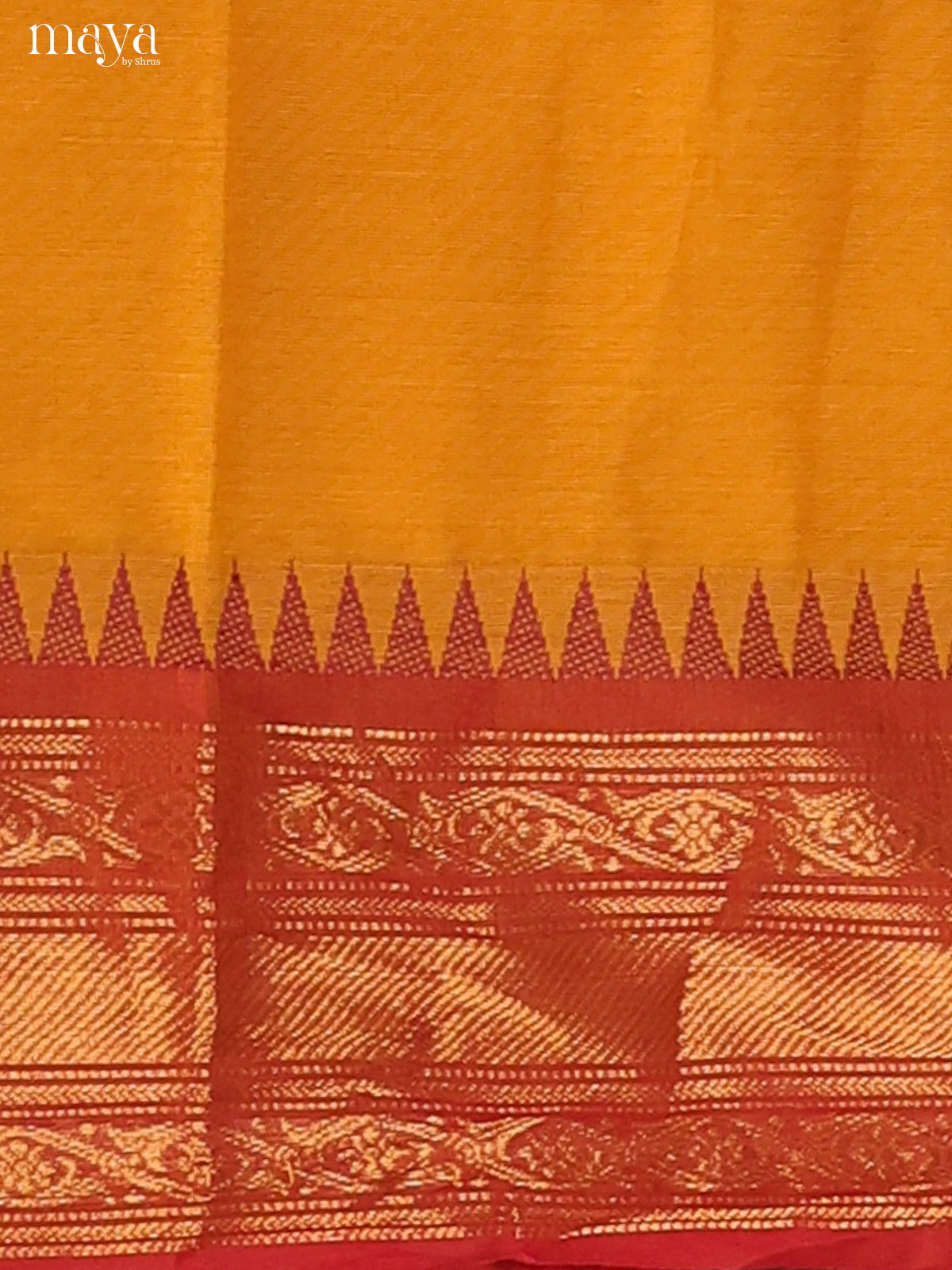 Mustard Yellow & Red - Chettinad Cotton Unstitched Top & Dupatta - MDB24013