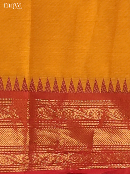 Mustard Yellow & Red - Chettinad Cotton Unstitched Top & Dupatta - MDB24013