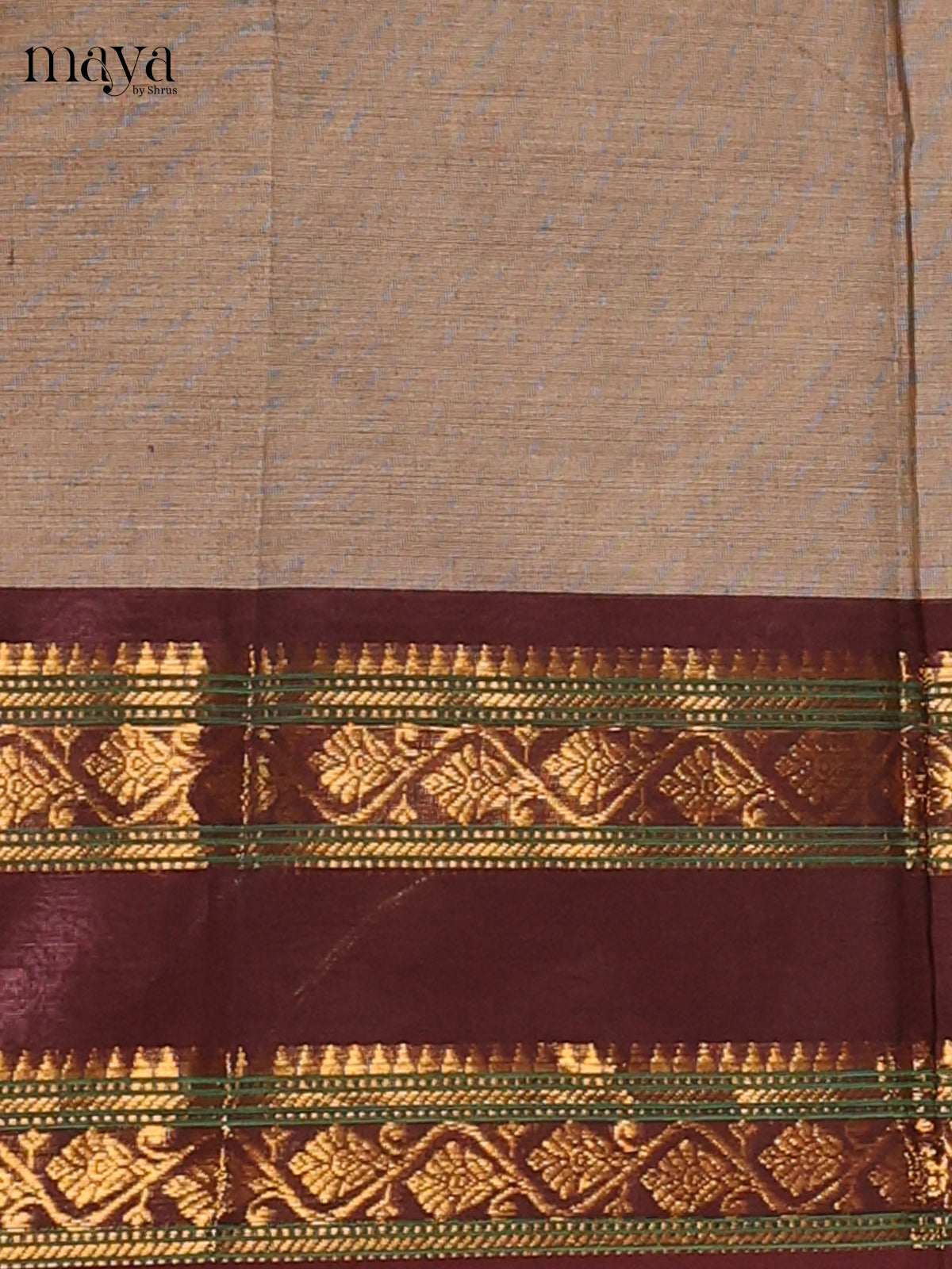 Grey & dark maroon Chettinad Cotton Unstitched Top & Dupatta - MDB26001