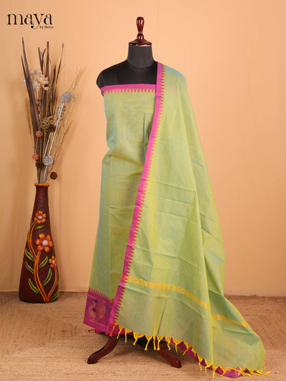 Green & Purple - Chettinad Cotton Unstitched Top & Dupatta - MDB26003