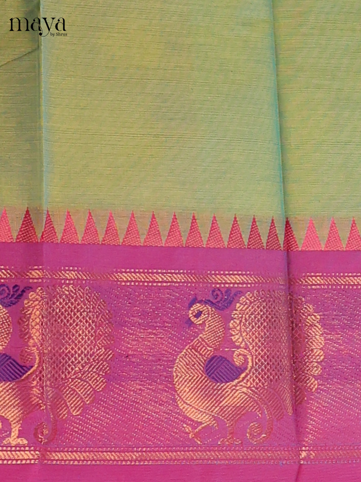 Green & Purple - Chettinad Cotton Unstitched Top & Dupatta - MDB26003
