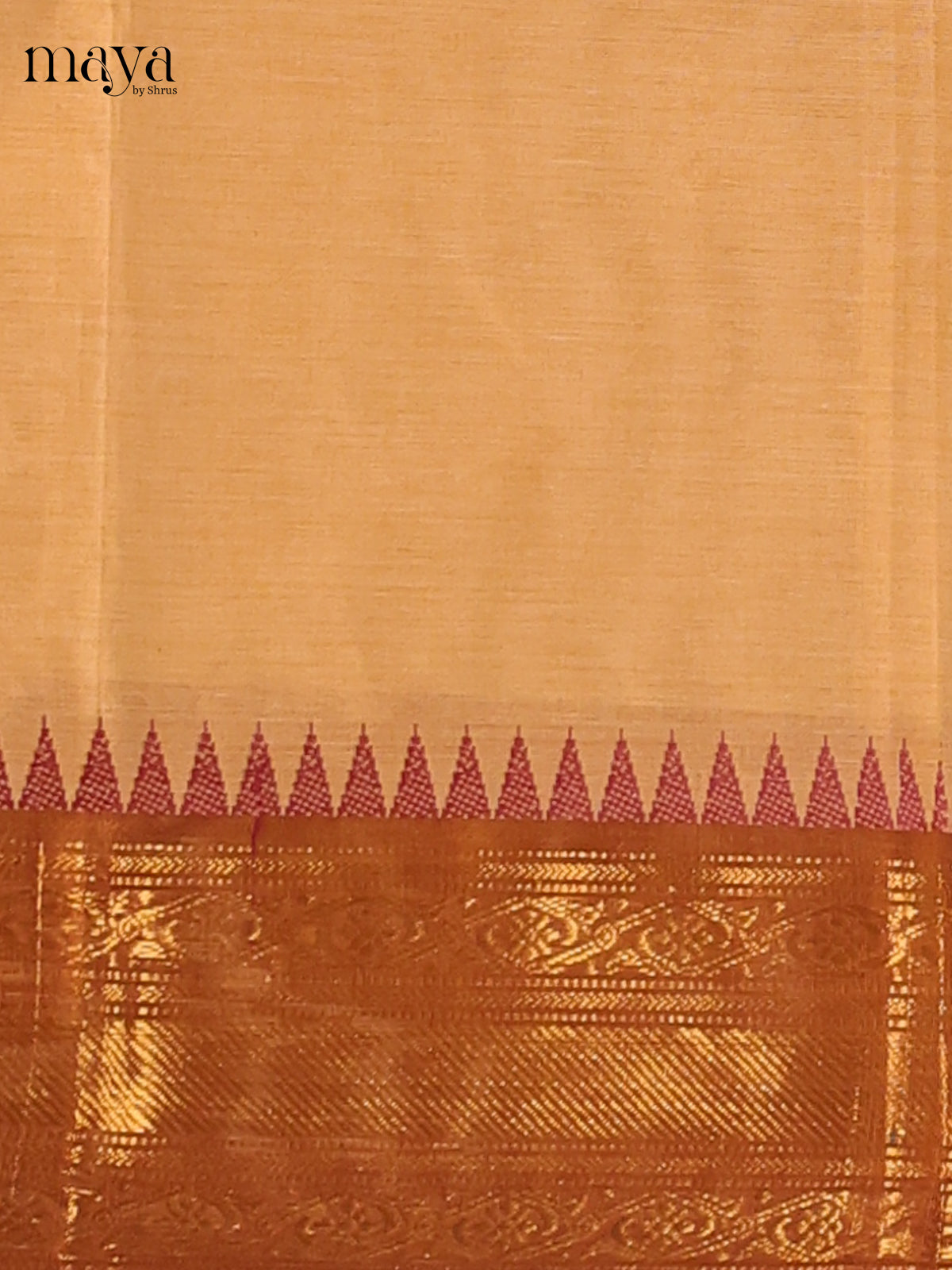 Beige & Maroon - Chettinad Cotton Unstitched Top & Dupatta - MDB26008