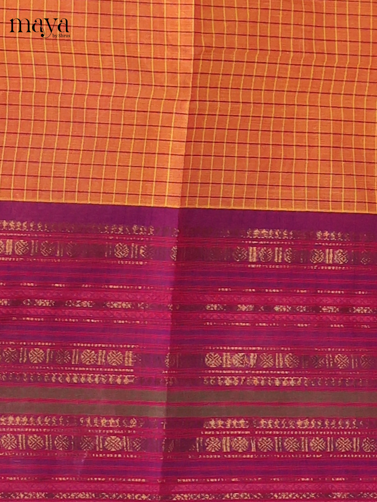 Light orange & purple - Chettinad Cotton Unstitched Top & Dupatta - MDB26009