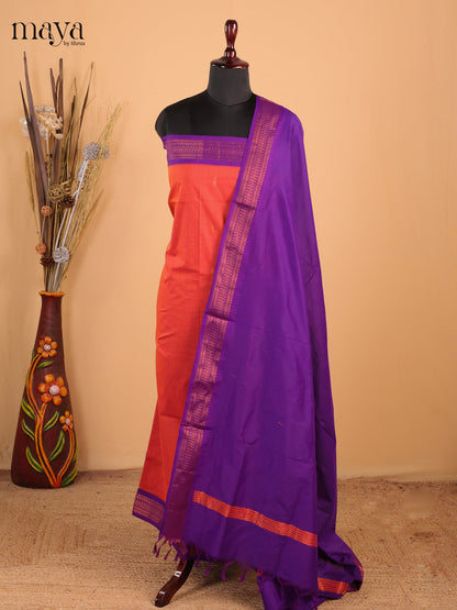 Orange & Purple - Kalyani Cotton unstitched Top & Dupatta - MDB26012