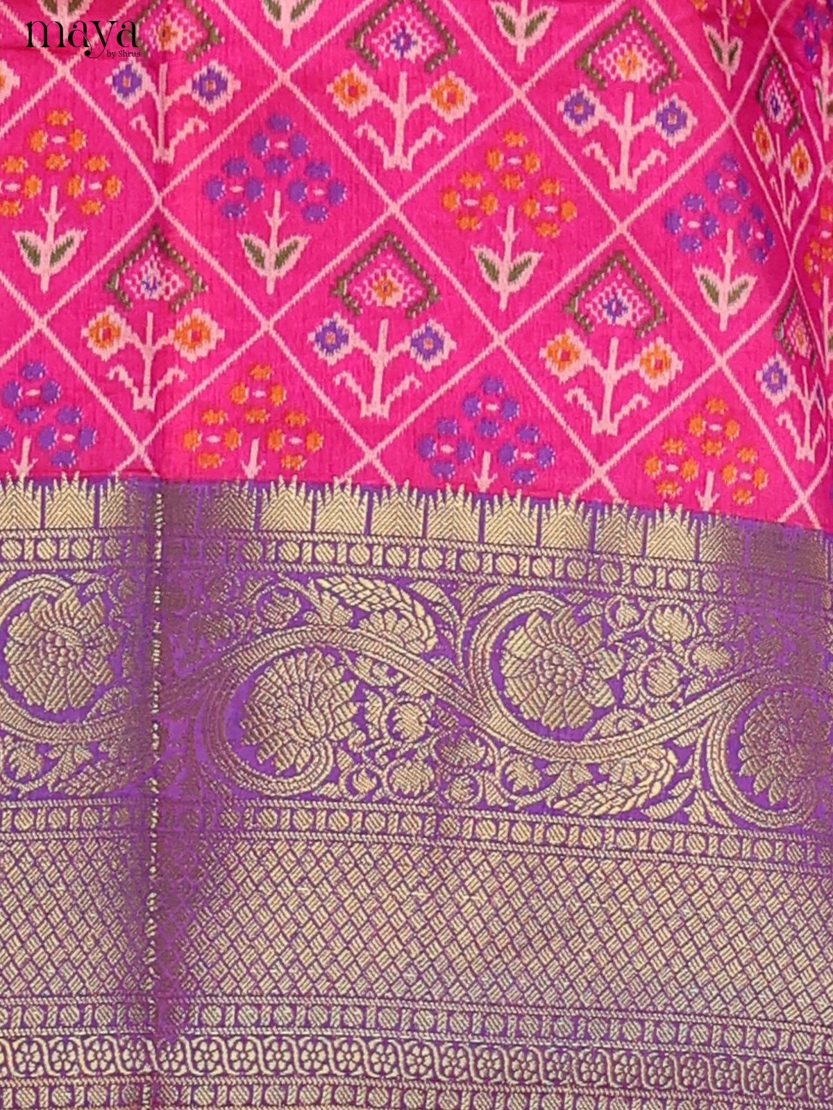 Pink & purple Semi Patola Unstitched Top, Bottom & Dupatta - MDB26013